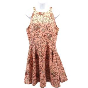 Copper Key Women Sz XL Peach Paisley Sleeveless Halter Fit Flare Dress Coquette